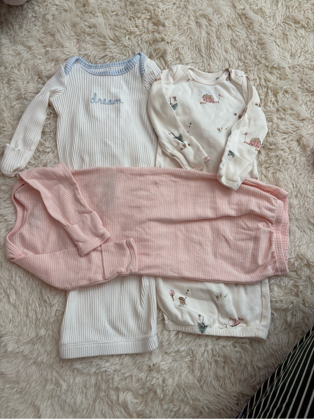 NWOT- Carter's Baby 3-Pack Ribbed Pajama Set in White, Pink, Cream